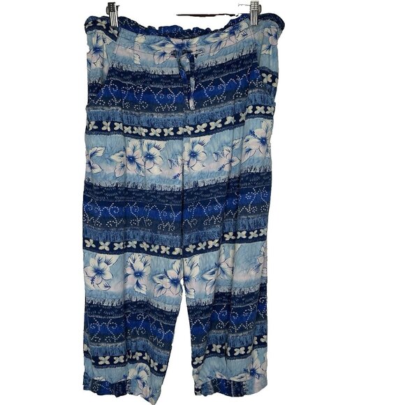 Jams World Pull on Pants Size M Capri Blubiscus Floral - Picture 1 of 12
